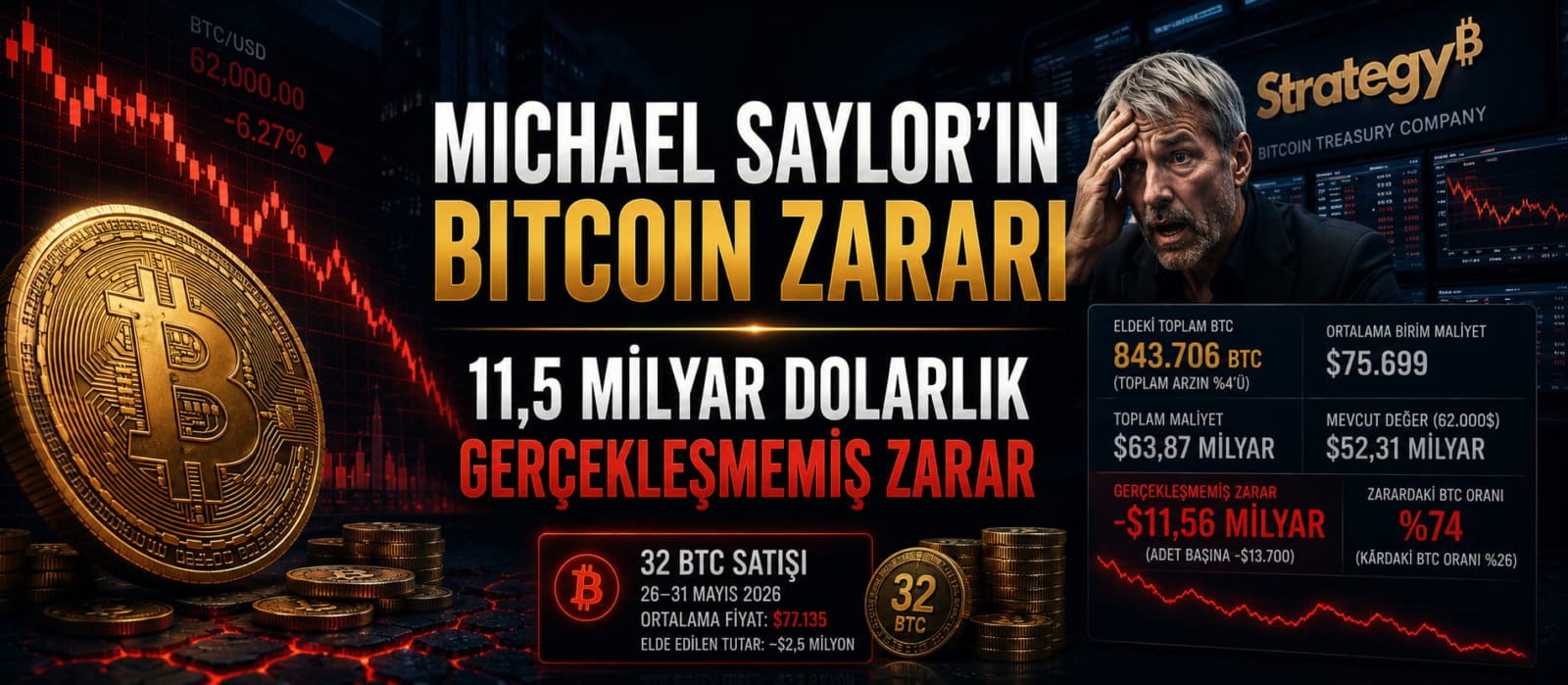 Michael Saylor'ın Bitcoin Zararı: Rakamlar, 32 BTC Satışı ve Strategy'nin Geleceği