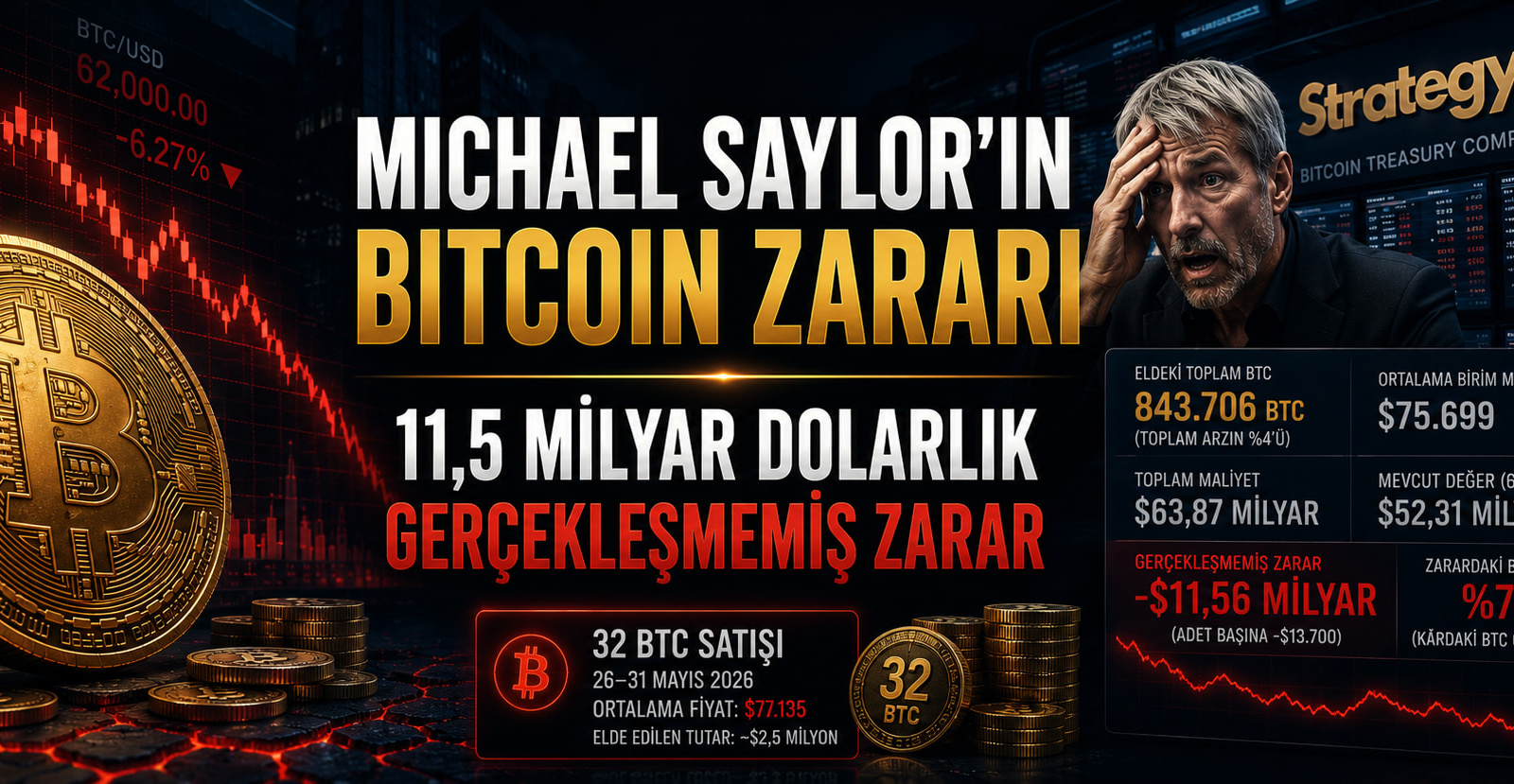 Michael Saylor'ın Bitcoin Zararı: Rakamlar, 32 BTC Satışı ve Strategy'nin Geleceği