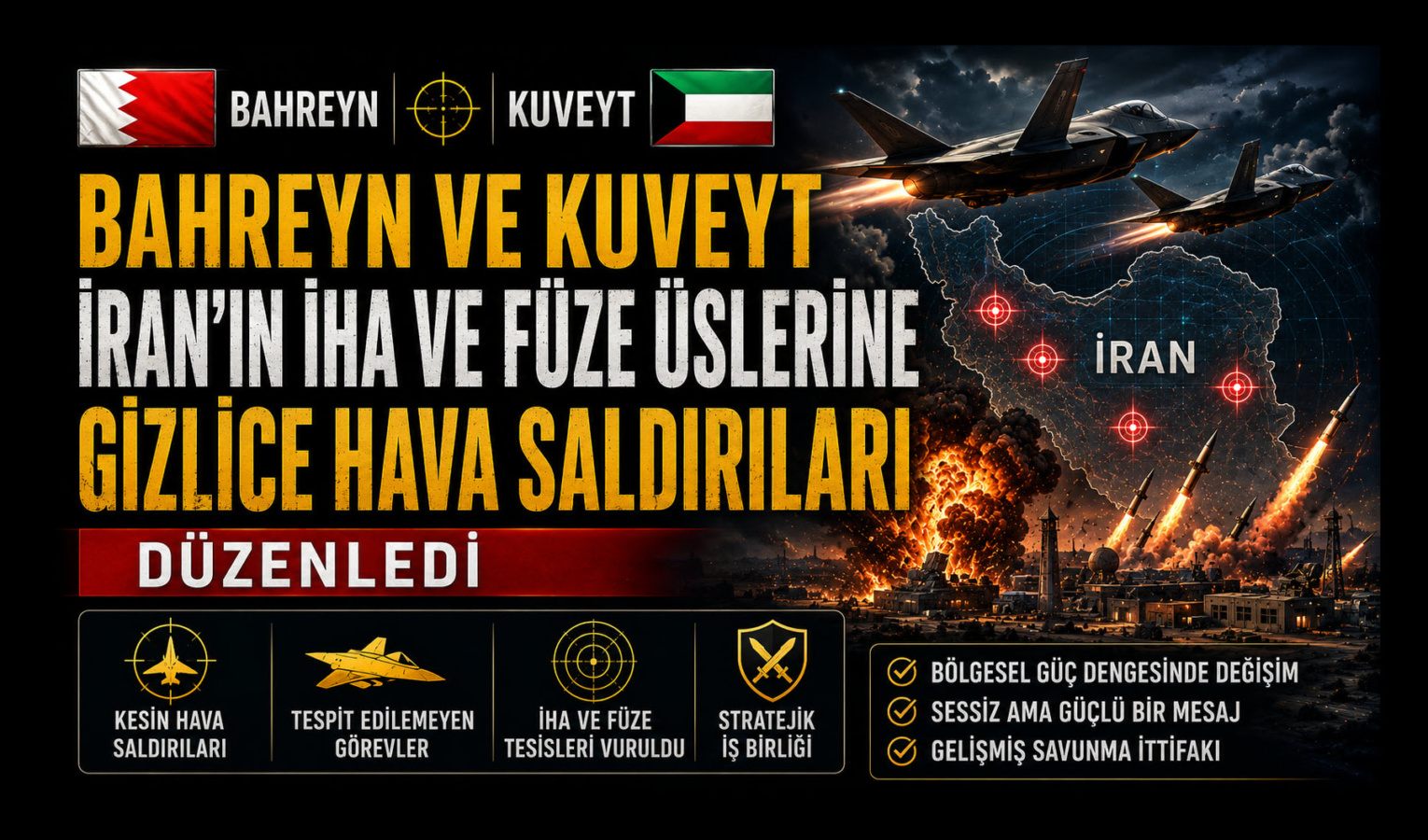 Bahreyn ve Kuveyt İran'ın İha ve Füze Üslerine Gizlice Hava Saldırıları Düzenledi