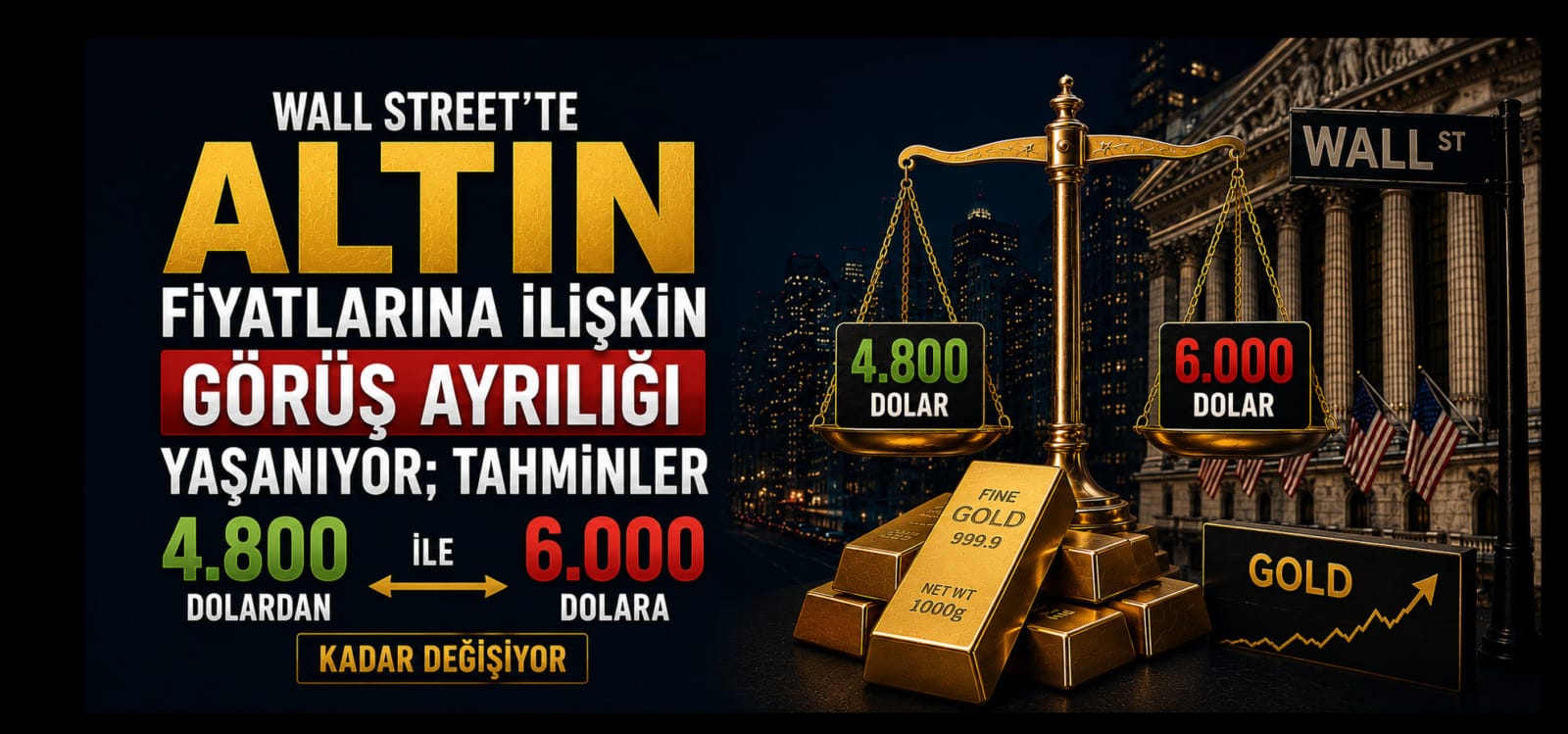 Wall Street'te Altın Fiyatlarına İlişkin Görüş Ayrılığı Yaşanıyor; Tahminler 4.800 Dolardan 6.000 Dolara Kadar Değişiyor