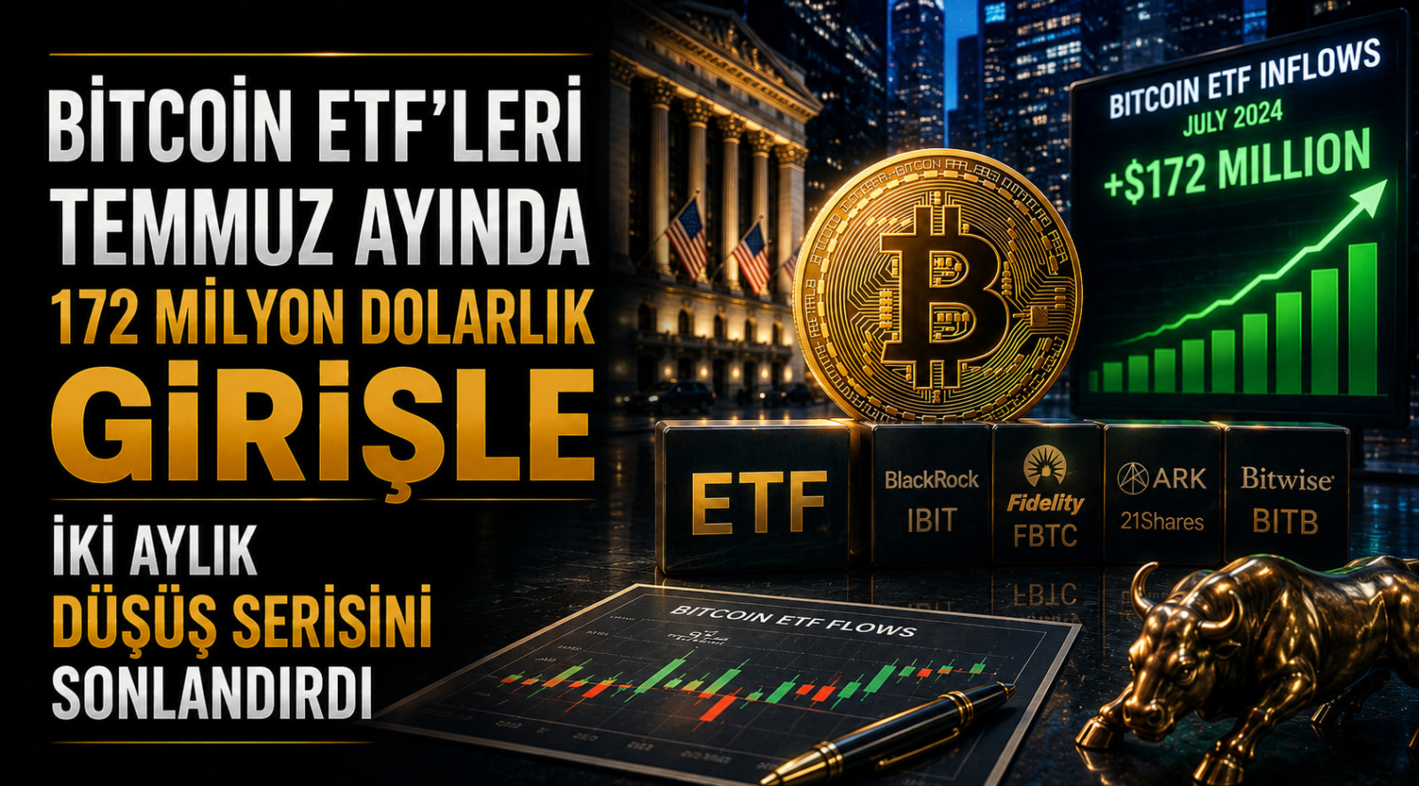 Bitcoin ETF'leri Temmuz Ayında 172 milyon Dolarlık Girişle İki Aylık Düşüş Serisini Sonlandırdı.