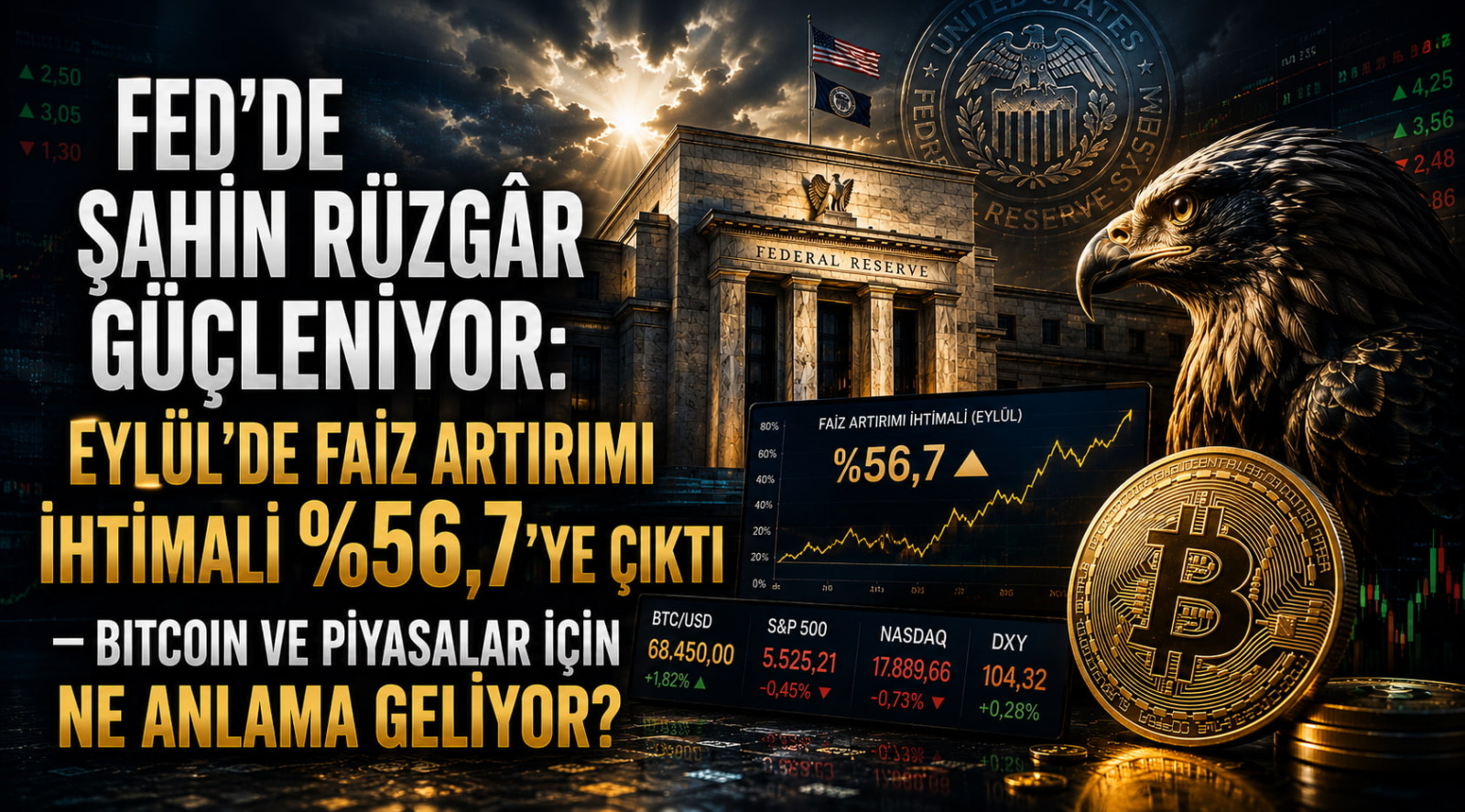 Fed'de Şahin Rüzgâr Güçleniyor: Eylül'de Faiz Artırımı İhtimali %56,7'ye Çıktı — Bitcoin ve Piyasalar İçin Ne Anlama Geliyor? Son günlerde Fed yetkililerinden peş peşe şahin mesajlar geliyor. Bugün Financial Times'ın Başkan Kevin Warsh'a dair aktardığı haberle birlikte, yıllardır "ne zaman indirim" diye tartışılan bir piyasada gündem tümüyle tersine döndü: Artık konuşulan, Eylül'de bir faiz artırımı. Peki bu dönüş neyin habercisi; risk iştahına, hisselere, tahvillere ve Bitcoin'e etkisi ne olabilir? Şahin koro büyüyor 29 Temmuz FOMC toplantısında Fed, politika faizini %3,50–3,75 aralığında sabit tuttu; ancak asıl dikkat çekici olan oylamaydı. Komite 9'a 3 bölündü ve üç bölge başkanı — Minneapolis'ten Neel Kashkari, Cleveland'dan Beth Hammack ve Dallas'tan Lorie Logan — derhal çeyrek puanlık artırım yönünde muhalefet şerhi düştü. Bu, Warsh'ın başkanlığı devralmasından bu yana komitedeki ilk muhalefet oyları oldu ve 2016'dan bu yana en keskin bölünmeyi işaret etti. Muhalefet oyla da sınırlı kalmadı. Kashkari bu hafta CNBC'de net konuştu: şirket kârlarının, tüketicinin ve işgücü piyasasının güçlü olduğunu, dolayısıyla para politikasının yeterince sıkı olmadığını savundu; enflasyonun yerleşmesini beklemek yerine "şimdi küçük adımlarla yukarı gitmenin zamanı" olduğunu vurguladı. Hammack, yüksek enflasyon uzadıkça bunu geri çevirmenin daha maliyetli olacağı uyarısını yaptı. Guvernör Lisa Cook da enflasyon soğumazsa faiz artırımını destekleyeceğini belirtti. Kısacası şahin kanat hem sayıca hem de sesçe büyüyor. Warsh sürprizi: FT haberi Bugünkü kritik gelişme ise doğrudan Fed'in tepesinden geldi. Financial Times, Warsh'ın düşüncelerine yakın kişilere dayanarak, önümüzdeki enflasyon verilerinin beklentilerin üzerinde gelmesi ve piyasaların daha yüksek borçlanma maliyeti fiyatlamaya başlaması hâlinde Warsh'ın Eylül toplantısında faiz artırımını desteklemeye hazır olduğunu aktardı. Bu, göreve geldiğinden beri iletişimini bilinçli olarak kısan, "ileriye dönük yönlendirme vermeyeceğim" diyen bir başkan için güçlü bir sinyal. Warsh, Temmuz toplantısının ardından "yumuşak bir enflasyon hedefi yok; %2'nin üzerindeki her okuma kabul edilemez" diyerek çıtayı zaten yükseltmişti. FT haberi, bu duruşun söylem düzeyinde kalmayıp Eylül'de eyleme dönüşebileceğinin altını çiziyor. Piyasa artık artırımı fiyatlıyor Haberin ardından fiyatlama hızla değişti. CME FedWatch'a göre 15–16 Eylül toplantısında çeyrek puanlık artırım ihtimali, bir gün önceki %54,4 seviyesinden %56,7'ye çıktı. Tahmin piyasaları biraz daha temkinli; Polymarket ve Kalshi tarafında ihtimal %52–53 bandında. Yani kesinleşmiş bir sonuç yok, ama artık "baz senaryo" tarafına kaymış bir ihtimalden söz ediyoruz — indirim ise fiilen masadan kalktı. Tahvil tarafı da bu yönü teyit ediyor. Faize en duyarlı 2 yıllık Hazine getirisi %4,22'ye, 10 yıllık %4,64–4,67'ye tırmandı; 30 yıllık ise %5,21 ile 19 yılın zirvesine yükseldi. Yükselen getiriler, piyasanın daha sıkı bir para politikasına hazırlandığını gösteriyor. Her şey verilerde: Eylül öncesi kritik takvim Hem Warsh'ın hem de muhalif isimlerin vurguladığı üzere karar tamamen gelecek verilere bağlı. Eylül FOMC'sine kadar piyasayı yönlendirecek başlıca başlıklar: 12 Ağustos — Temmuz TÜFE (CPI) 13 Ağustos — Temmuz ÜFE (PPI) 26 Ağustos — Temmuz PCE (Warsh'ın yakından izlediği Dallas Fed Trimmed Mean PCE dahil) Eylül başı — Ağustos istihdam (tarım dışı) raporu 11 Eylül — Ağustos TÜFE (toplantıdan yalnızca 5 gün önce; karar öncesi son enflasyon okuması) Yani Eylül kararına kadar iki TÜFE ve bir PCE verisi görülecek. Başlangıç noktaları yüksek: Haziran'da manşet PCE %3,7, çekirdek PCE %3,3, TÜFE ise yıllık yaklaşık %3,5 seviyesindeydi — hepsi Fed'in %2 hedefinin belirgin biçimde üzerinde. Bu verilerin sıcak gelmesi, özellikle işgücü piyasası da dirençli kalırsa, artırım savını güçlendirir. Tersine, çekirdek enflasyonun net şekilde soğuması artırım beklentisini hızla söker. Önemli bir çekince: bu hafta açıklanan ADP verisi (Temmuz'da özel sektörde yalnızca 44 bin istihdam; beklenti 75 bindi) yılın en zayıf okumalarından biriydi. İşgücü piyasasındaki olası bir yavaşlama, enflasyon inatçı kalsa bile Fed'in elini bağlayabilir — yani bir "stagflasyon ikilemi" senaryosu da masada. Şahin dönüşün piyasalara etkisi Faiz artırımı — ya da yalnızca artırım beklentisinin güçlenmesi — risk varlıkları için genel olarak rüzgâra karşı esmek demektir. Mekanizma şöyle işler: yükselen faiz ve reel getiri, gelecekteki nakit akışlarını bugüne indirgerken kullanılan iskonto oranını yükseltir; bu da en çok "uzun vadeli" varlıkları vurur — yüksek değerlemeli teknoloji hisseleri, büyüme hisseleri, gayrimenkul ve temettü-duyarlı ütilite sektörleri. Sıkışan likidite kaldıraçlı pozisyonları taşımayı pahalılaştırır. Güçlenen dolar ise sermayeyi ABD'ye çeker ve dolar dışı/riskli varlıklar üzerinde baskı yaratır. Buna karşılık kısa vadeli getiriler ve dolar bu ortamda görece kazançlı çıkar. Nitekim Temmuz kararı sonrası hisse tarafı satış görürken kısa vadeli getiriler ve dolar destek buldu. Enflasyonun beklenenden yumuşak gelmesi ise tabloyu tersine çevirir: artırım beklentisi çözülür, büyüme hisseleri ve risk iştahı hızla toparlanabilir. Peki Bitcoin? Bitcoin bu döngüde büyük ölçüde "uzun vadeli bir risk varlığı" gibi işlem görüyor; yani yukarıdaki mekanizmanın tam ortasında. Teoride sıkı para politikası, yükselen reel getiriler ve güçlü dolar Bitcoin için olumsuz; getirisi olmayan bir varlık olarak BTC, yükselen tahvil getirileriyle rekabet etmek zorunda kalıyor. Ancak pratikte tablo daha nüanslı. Bitcoin, 29 Temmuz'daki şahin karara ve sonraki artırım söylentilerine rağmen 64.000 dolar civarında şaşırtıcı bir dayanıklılık gösterdi; hisseler düşerken ve getiriler yükselirken BTC dar bir bantta tutundu. Bunun birkaç nedeni var. Spot Bitcoin ETF akışları artık kısa vadenin en belirleyici sinyali. Kurumsal talep (giriş) makro rüzgârı bir ölçüde dengeleyebiliyor; çıkışlar ise risk-off ortamını teyit ediyor. Yapısal ETF girişleri, BTC'nin makroyla geleneksel bağını zaman zaman gevşetiyor. Bunun yanında "değer kaybı / sağlam para" anlatısı da devrede: kimi yatırımcı için inatçı enflasyon ve mali görünüm, Bitcoin'i (ve altını) bir korunma aracı olarak öne çıkarıyor — nitekim altın son dönemde yeniden güç kazandı. Analistler ikiye bölünmüş durumda. Bir kanat, şahin duruşun bu döngüdeki en olumsuz senaryo olduğunu, sıkışan likiditenin kaldıraçlı kripto pozisyonlarını pahalılaştırdığını ve kurumsal konumlanmanın savunmaya geçmesi gerektiğini savunuyor. Diğer kanat ise sıkı bir Fed'in "kötüye giden bir ekonomi" anlamına gelmediğini, yapıcı kripto tezinin zaten faiz indirimlerine dayanmadığını, ETF akışları ile zincir-üstü birikimin daha belirleyici olacağını söylüyor. Bir de mevsimsellik var: Ağustos, tarihsel olarak Bitcoin'in en zayıf aylarından biri ve piyasa duyarlılığı şu an "korku" bölgesinde seyrediyor. Sonuç: Yol ayrımı verilerde Özetle, Fed'de yıllar sonra ilk kez yönü yukarı olan bir faiz tartışması var ve Warsh bu ihtimali FT üzerinden fiilen masaya koymuş görünüyor. Ama bu senaryo taşa yazılmış değil; 12 Ağustos ve 11 Eylül TÜFE ile 26 Ağustos PCE verileri kararı belirleyecek. Yatırımcı için pratik çıkarım: önümüzdeki altı hafta, enflasyon verilerinin her biri yüksek oynaklık taşıyor. Sıcak enflasyon ve dirençli istihdam kombinasyonu hisseleri, uzun vadeli varlıkları ve muhtemelen Bitcoin'i baskılar; dolar ile kısa vadeli getirileri destekler. Enflasyonun soğuması ise artırım beklentisini söker ve risk iştahını canlandırır. Bitcoin özelinde ise makro rüzgârın ötesinde ETF akışları ile 60.000–62.000 dolar destek bandının korunup korunmadığı yakından izlenmeli. Kısacası: Fed'in tonu sertleşti, ama son sözü veriler söyleyecek.