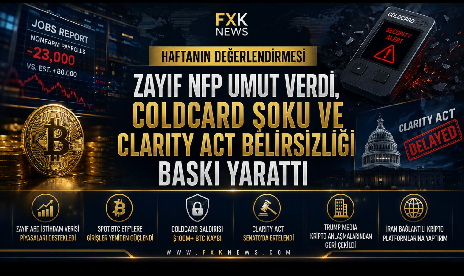 Kripto Para Piyasalarında Haftanin Özeti: Zayıf Nfp Umut Verdi, Coldcard Şoku Ve Clarity Act Belirsizliği Baskı Yarattı
