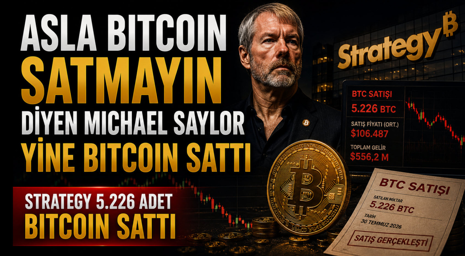 Asla Bitcoin Satmayın Diyen Michael Saylor Yine Bitcoin Sattı, Strategy 5.226 Adet Bitcoin Sattı