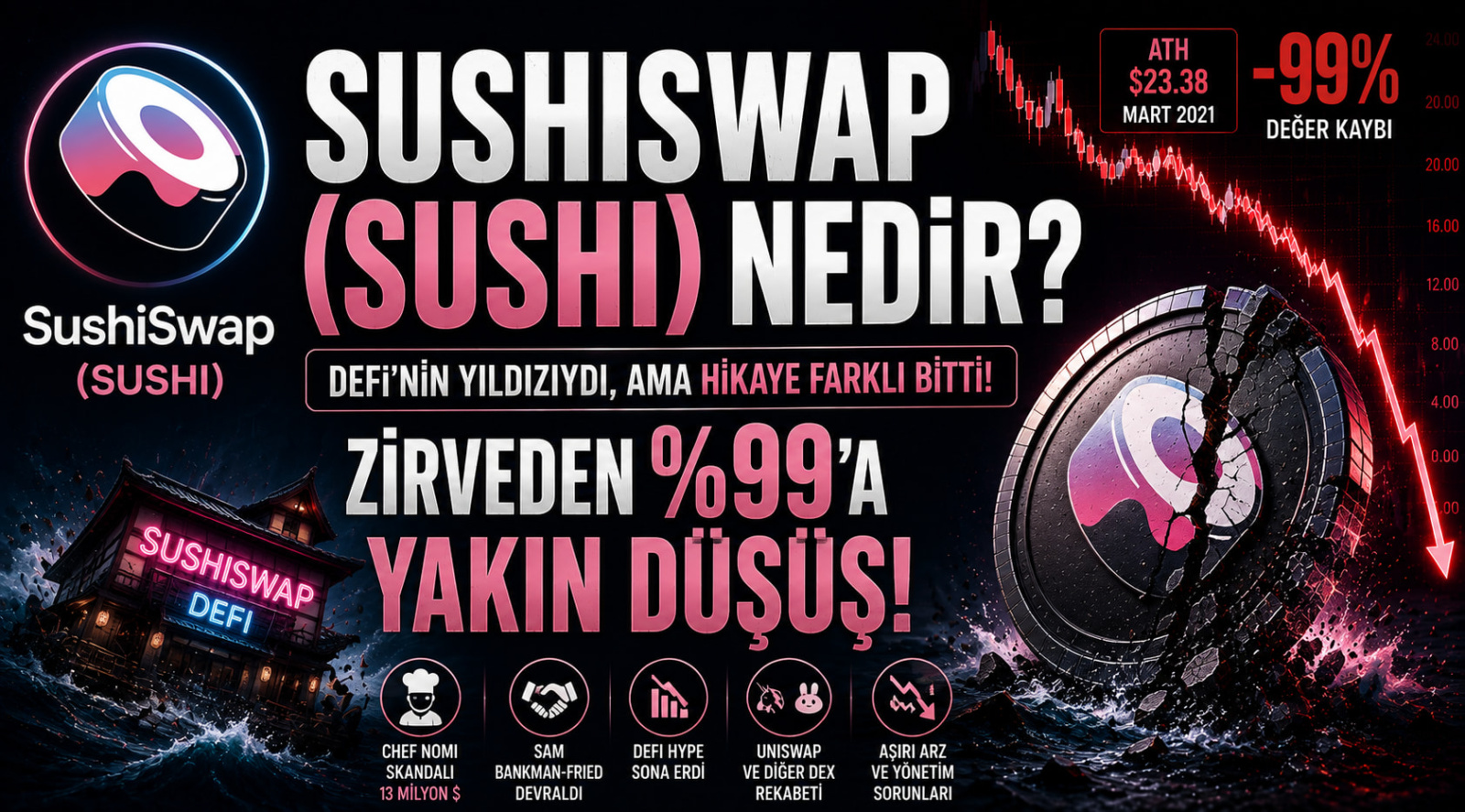 SushiSwap (SUSHI) Nedir? DeFi'nin Yıldızı Olan SUSHI Neden %99'a Yakın Düştü?