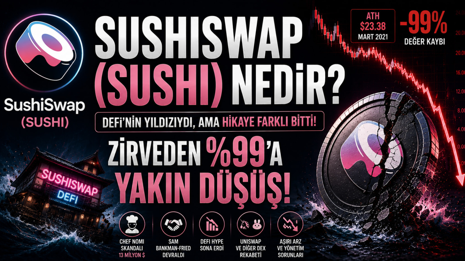 SushiSwap (SUSHI) Nedir? DeFi'nin Yıldızı Olan SUSHI Neden %99'a Yakın Düştü?
