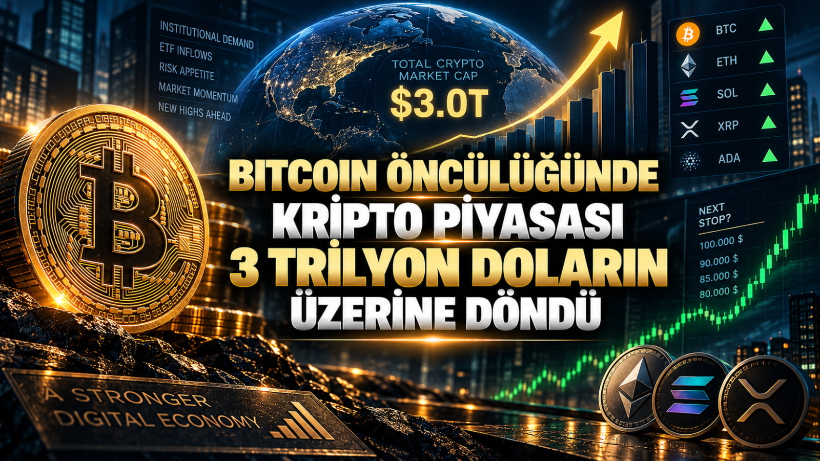 Bitcoin Öncülüğünde Kripto Piyasası 3 Trilyon Doların Üzerine Döndü