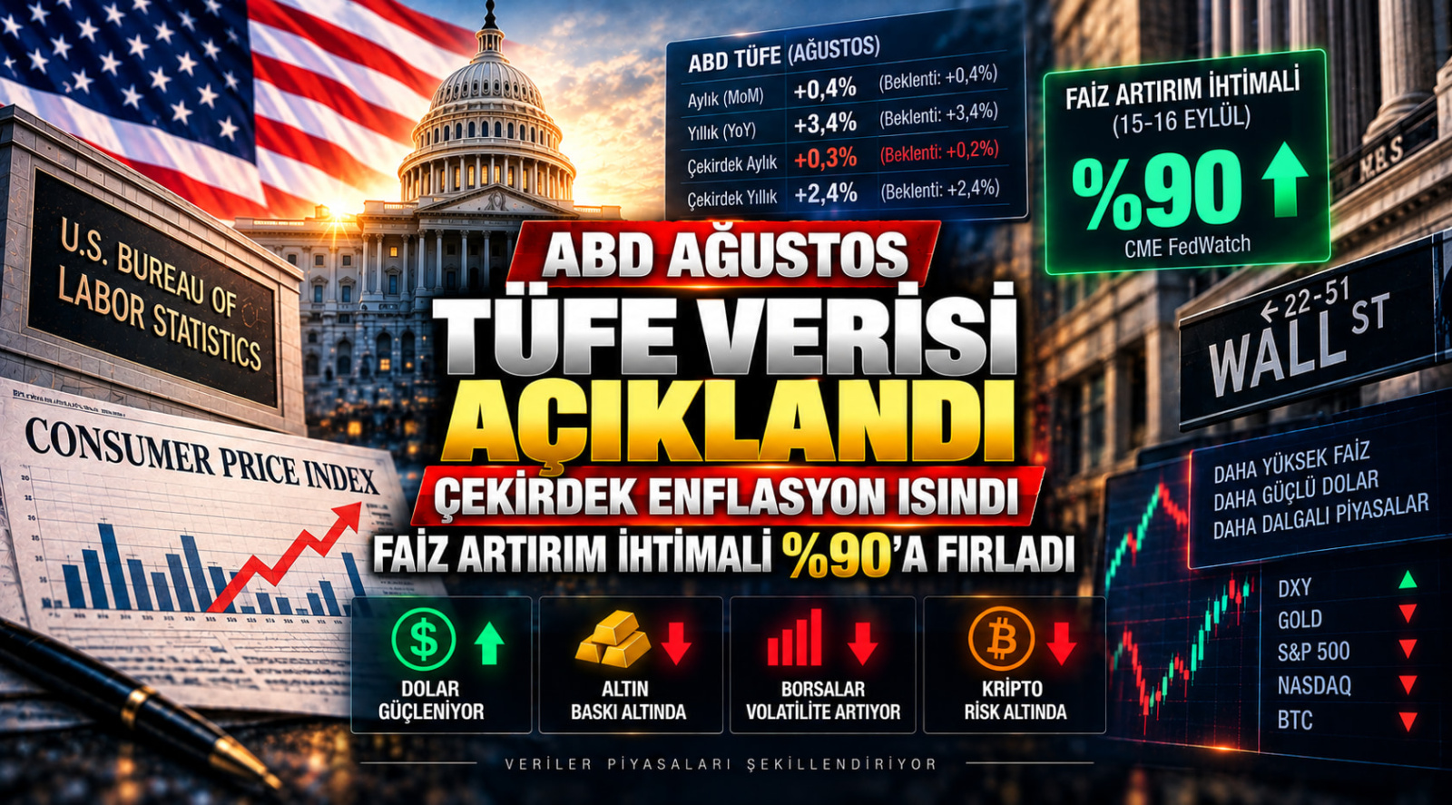 ABD Ağustos TÜFE'si: Başlık Sakin, Çekirdek Sıcak — Faiz Artırım İhtimali %90'a Fırladı