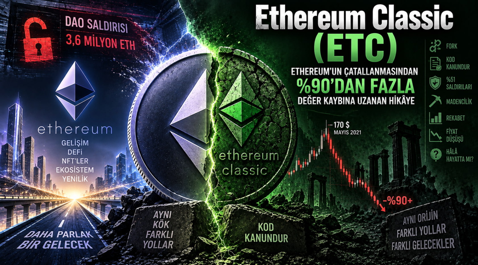 Ethereum Classic (ETC): Ethereum’un Çatallanmasından %90’dan Fazla Değer Kaybına Uzanan Hikâye