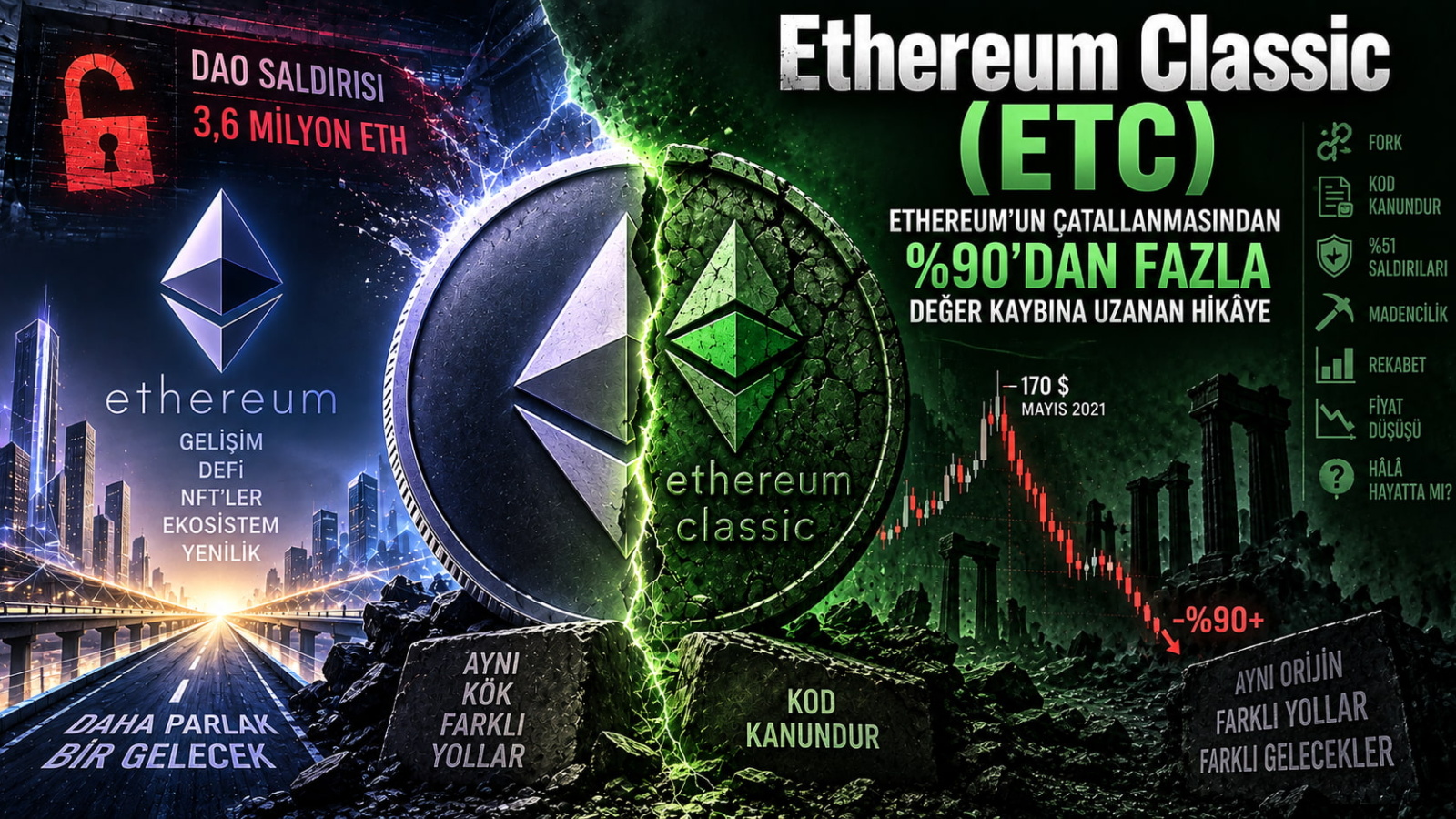 Ethereum Classic (ETC): Ethereum’un Çatallanmasından %90’dan Fazla Değer Kaybına Uzanan Hikâye