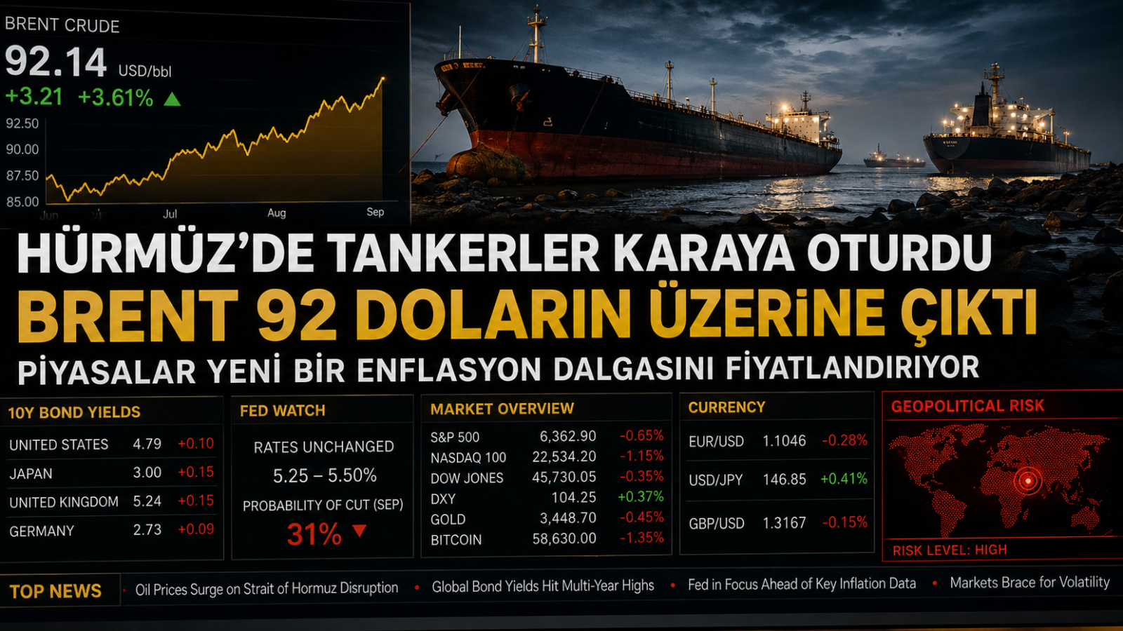 Hürmüz Boğazı’nda Yeni Şok: Petrol 92 Doları Aştı, Tahvil Faizleri Rekor Kırıyor