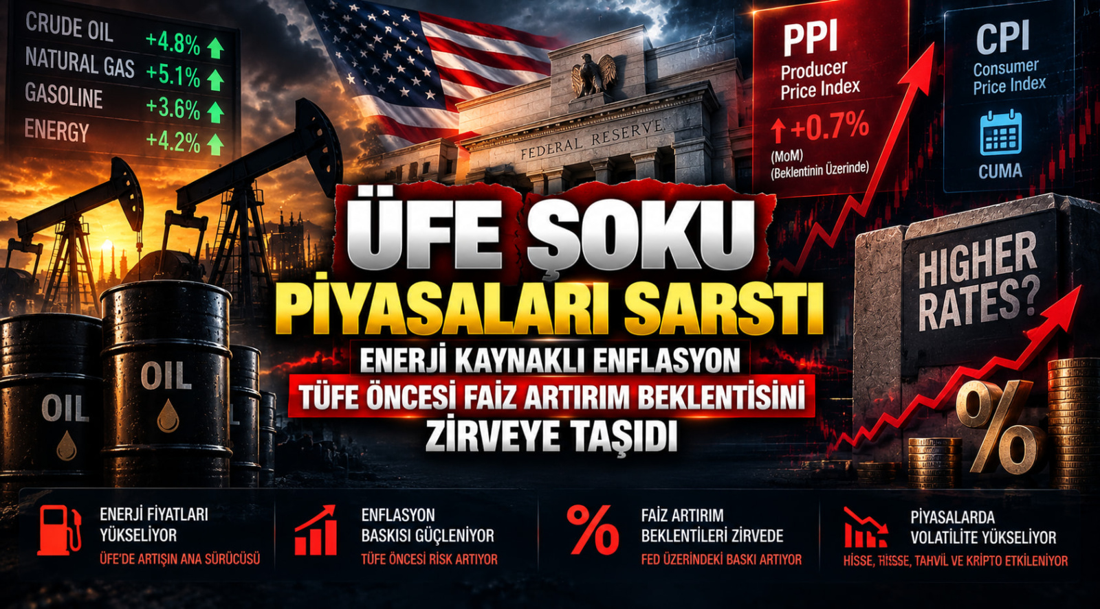 ÜFE Şoku Piyasaları Sarstı: Enerji Kaynaklı Enflasyon TÜFE Öncesi Faiz Artırım Beklentisini Zirveye Taşıdı