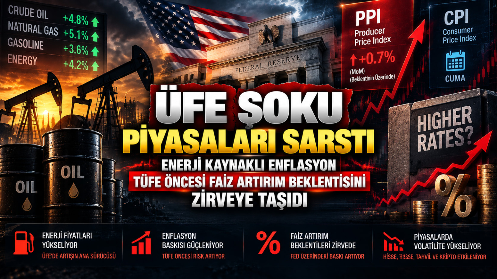 ÜFE Şoku Piyasaları Sarstı: Enerji Kaynaklı Enflasyon TÜFE Öncesi Faiz Artırım Beklentisini Zirveye Taşıdı
