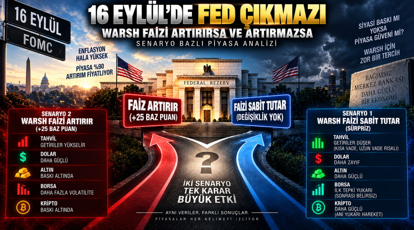 16 Eylül'de Fed Çıkmazı: Warsh Faizi Artırırsa ve Artırmazsa — Senaryo Bazlı Piyasa Analizi