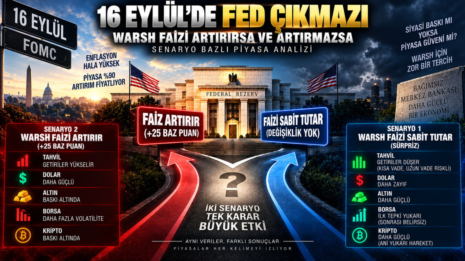 16 Eylül'de Fed Çıkmazı: Warsh Faizi Artırırsa ve Artırmazsa — Senaryo Bazlı Piyasa Analizi