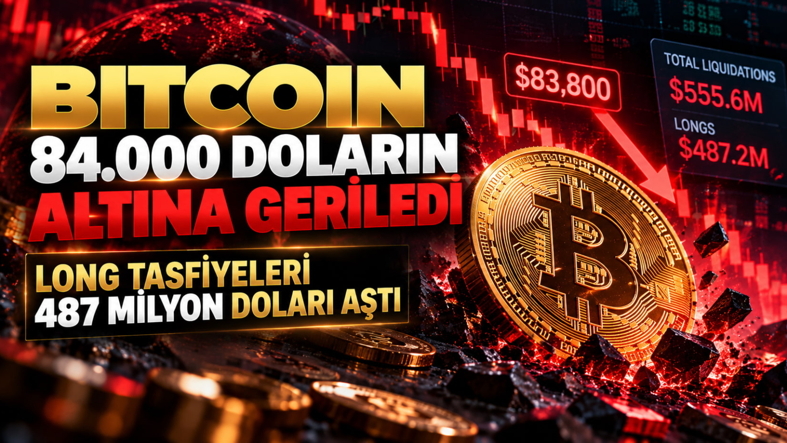 Bitcoin 84.000 Doların Altına Geriledi: Long Tasfiyeleri 487 Milyon Doları Aştı