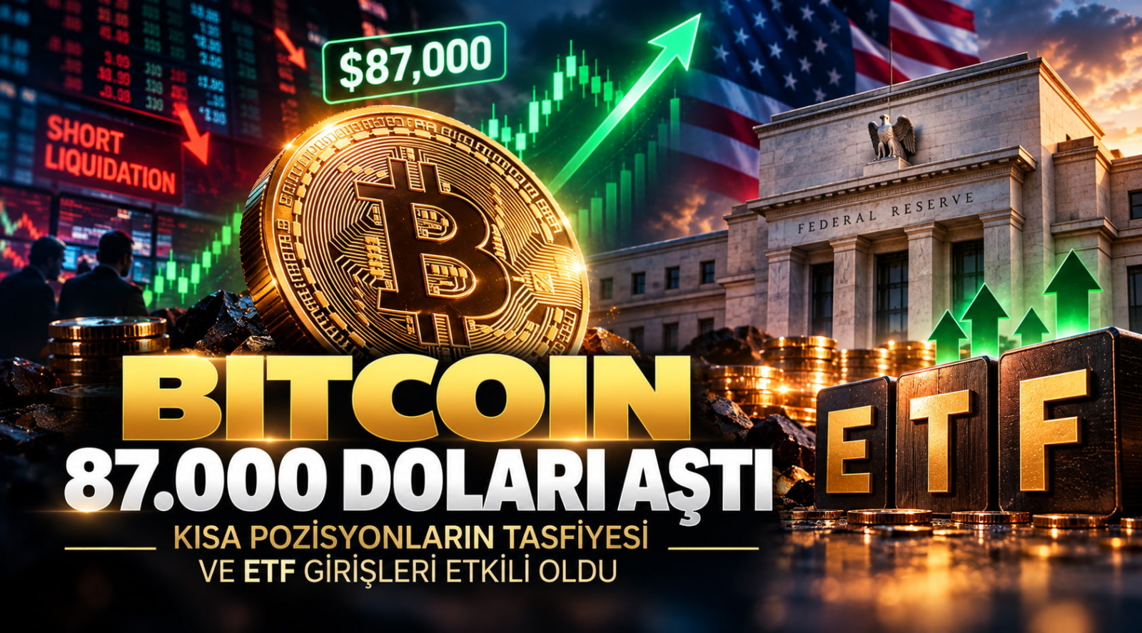 Bitcoin 87.000 Doları Aştı: Kısa Pozisyon Tasfiyeleri ve ETF Girişleri Etkili Oldu